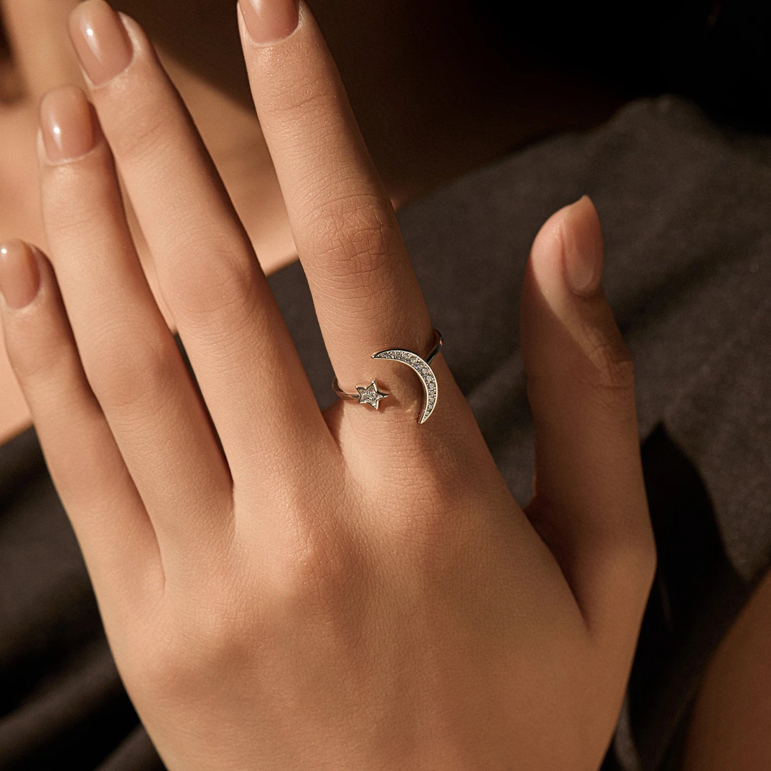 MODIAN 925 Sterling Silver Trendy Adjustable Rings Delicate Moon Stars CZ Finger Rings For Women Stackable Fine Jewelry