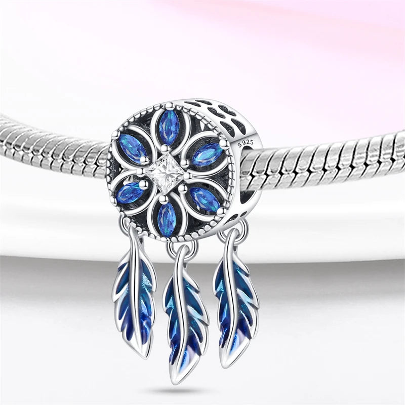 Dreamcatcher Series - Original Genuine 925 Sterling Silver Zircon Moon Sun Charm Beads Suitable 3mm Bracelet DIY Making Pendant