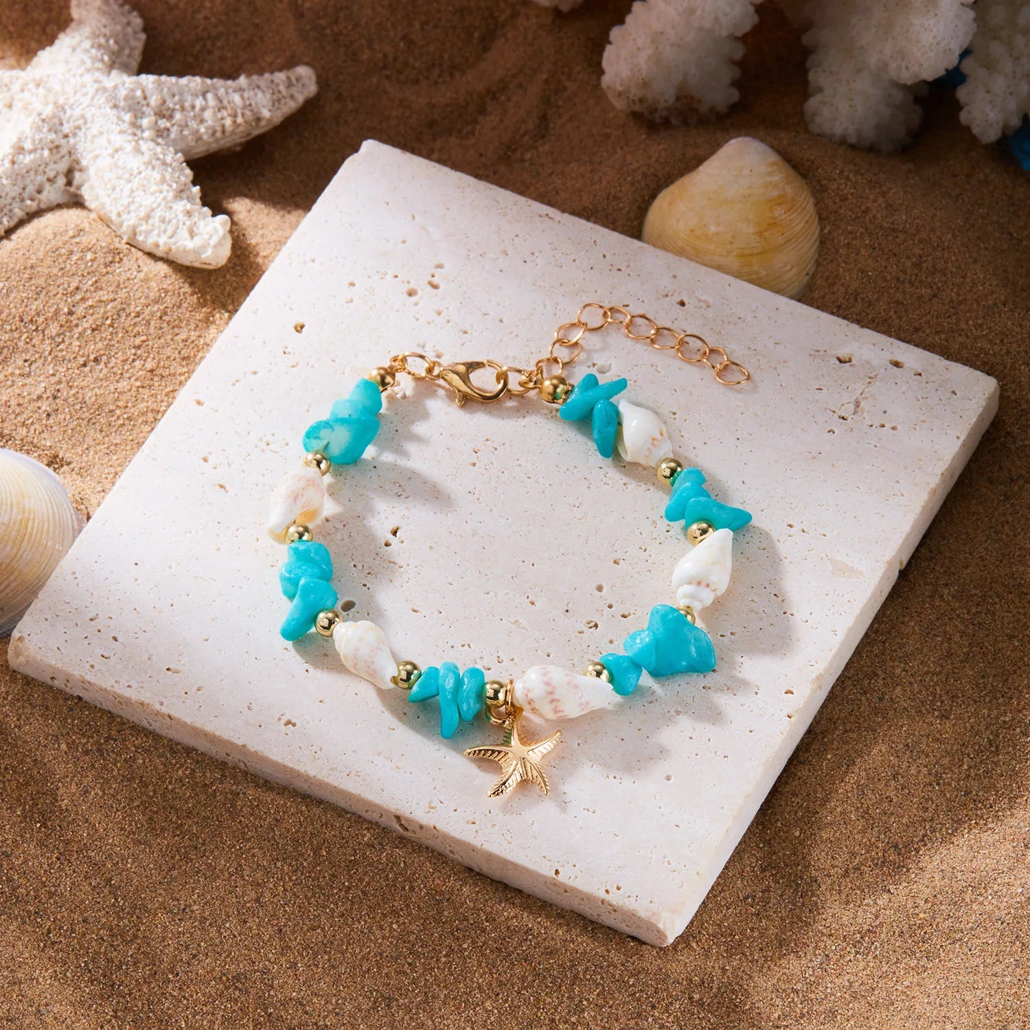 Bohemian Starfish Conch Beads Bracelets For Women Handmade Irregular Stone Beaded Bangles Beach Party Friendship Jewelry Gift