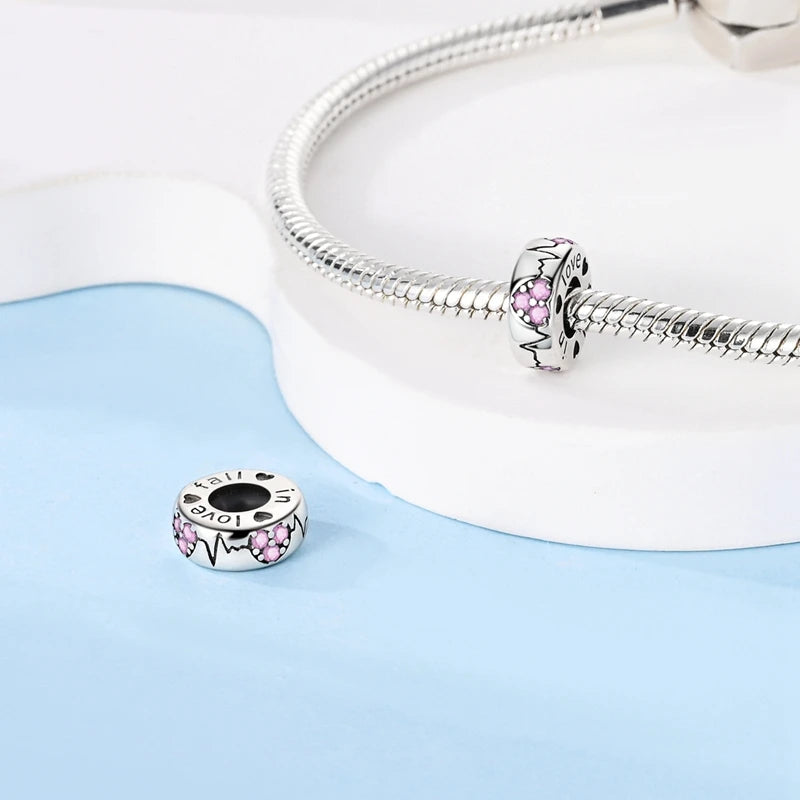 Charms 100% 925 Sterling Silver Flowers Colorful Zircon Silicone Spacer Beads Fit 3mm 925 Original Bracelets Fine DIY Jewelry