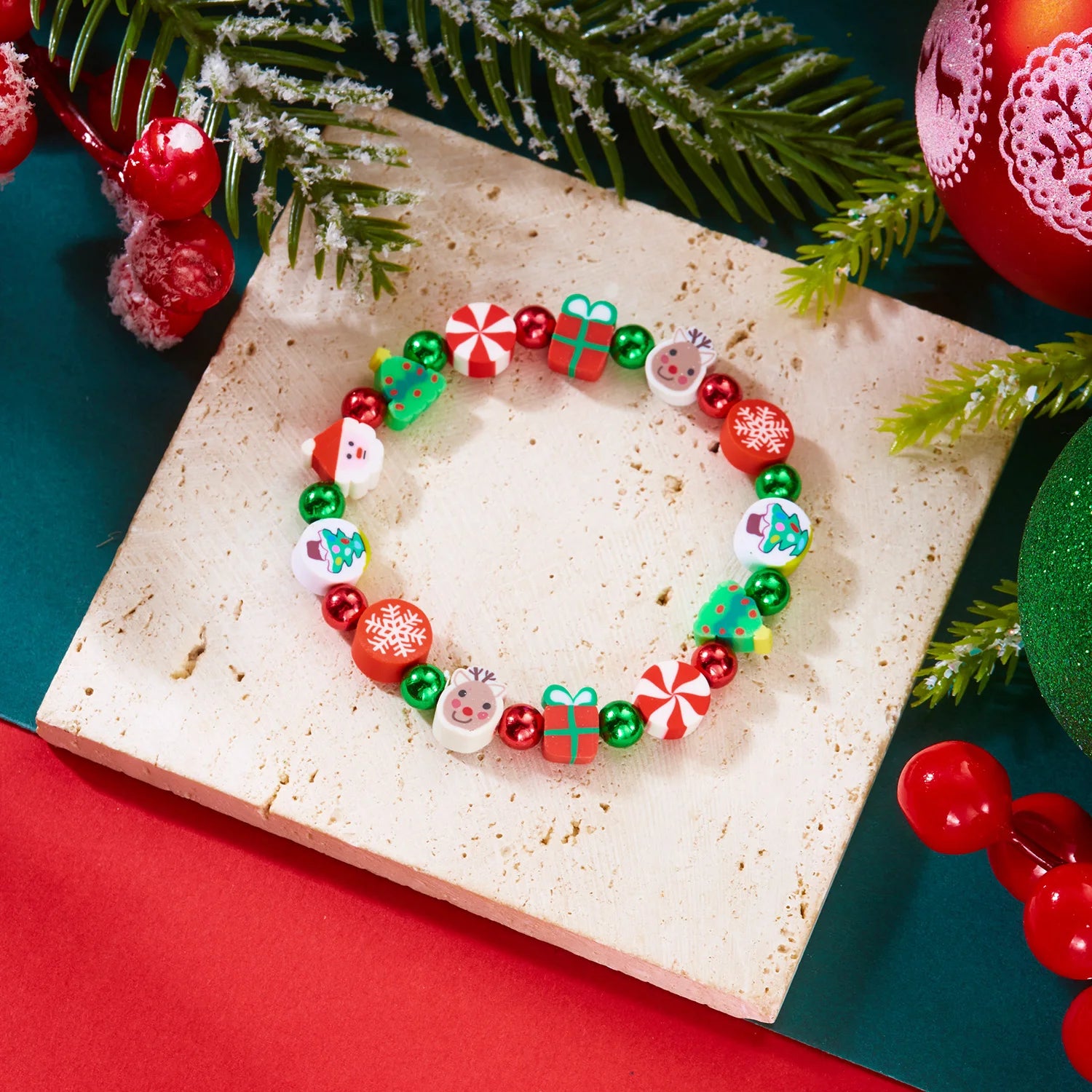 Christmas Colorful Polymer Clay Beaded Bracelets for Women Men Cute Santa Claus Xmas Tree Bracelet Party Aesthetics Jewelry Gift