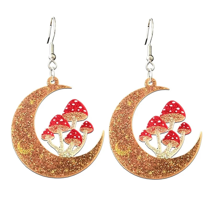 Shining Easter Bunny Mushroom Moon Earrings 2025 New Style Rainbow Easter Happy Letter Pendant Earrings