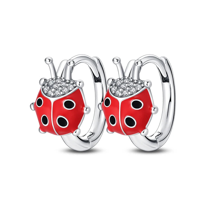 Springtime Earrings For Women 925 Silver Plated Double Hoop Butterfly Bees Ladybird Insect Earrings Party Jewelry Birthday Gifts