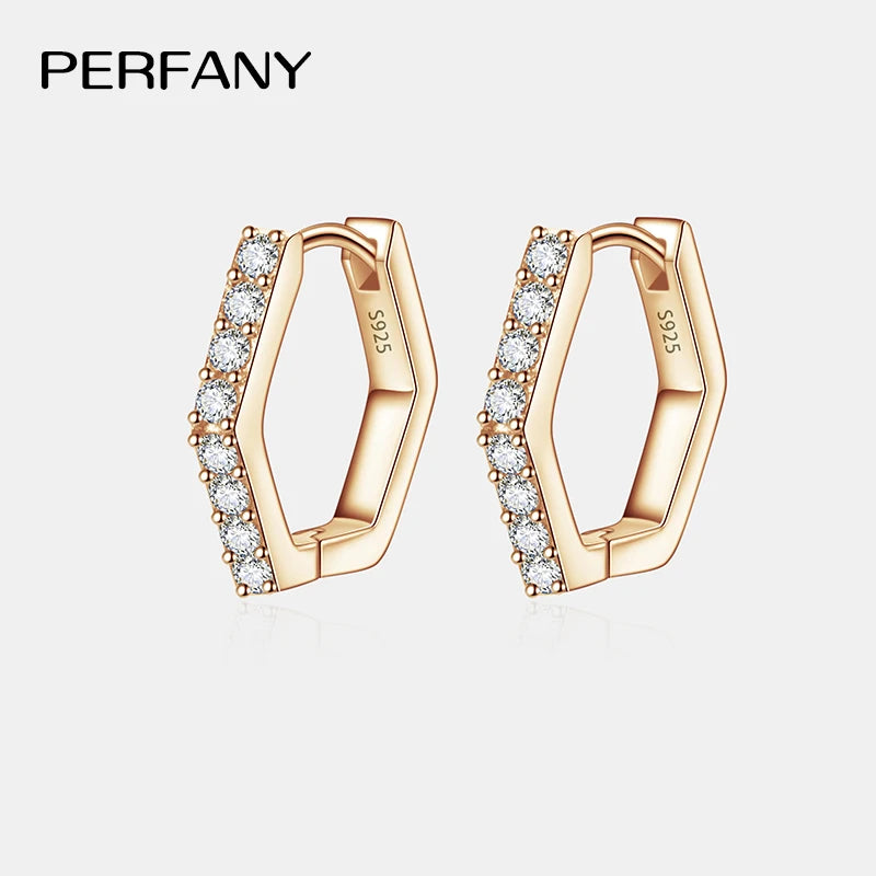 PERFANY All Moissanite Hoop Earrings for Women S925 Pure Silver Hexagonal Design Laboratory Diamond Fashion Luxury Jewelry - Madeinsea©
