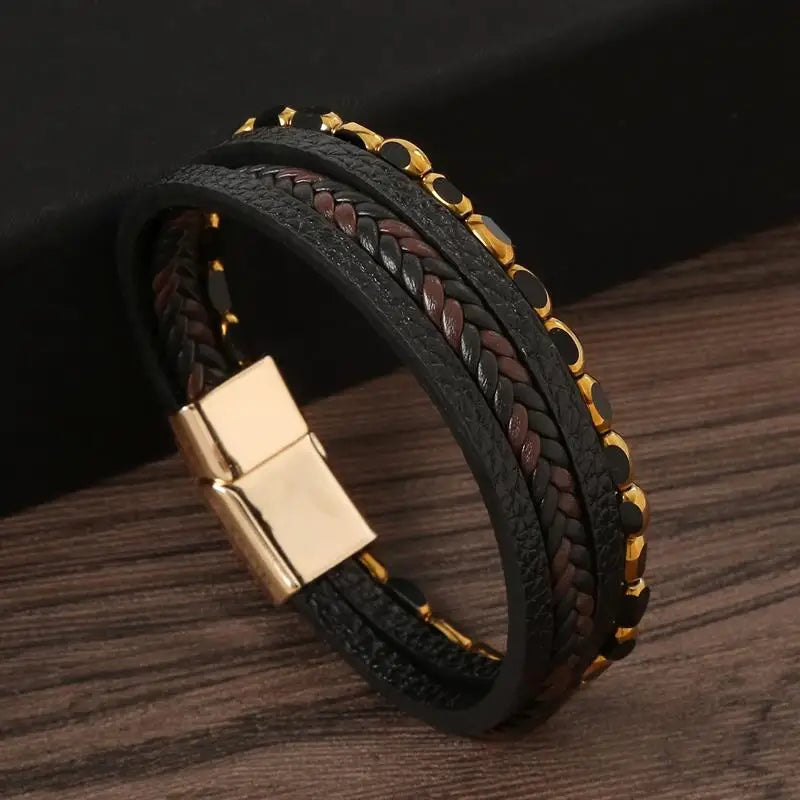 Multilayer Stainless Steel Insert Bracelet Viking Leather Bracelets for Men Braided Bangles Punk Jewelry Homme Accessories - Madeinsea©