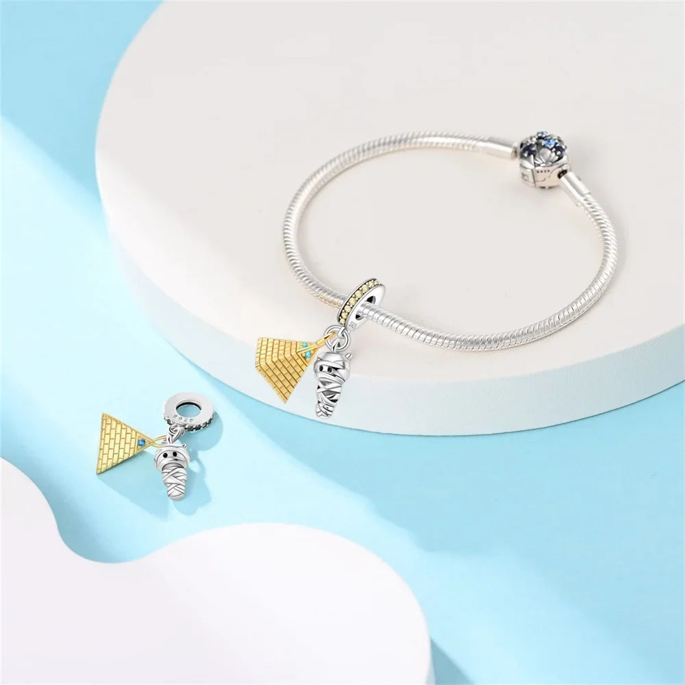 925 Sterling Silver Desert Pyramid Camel Elephant Charm Bead Fit Bracelet Original Charm for Women DIY Jewelry Making