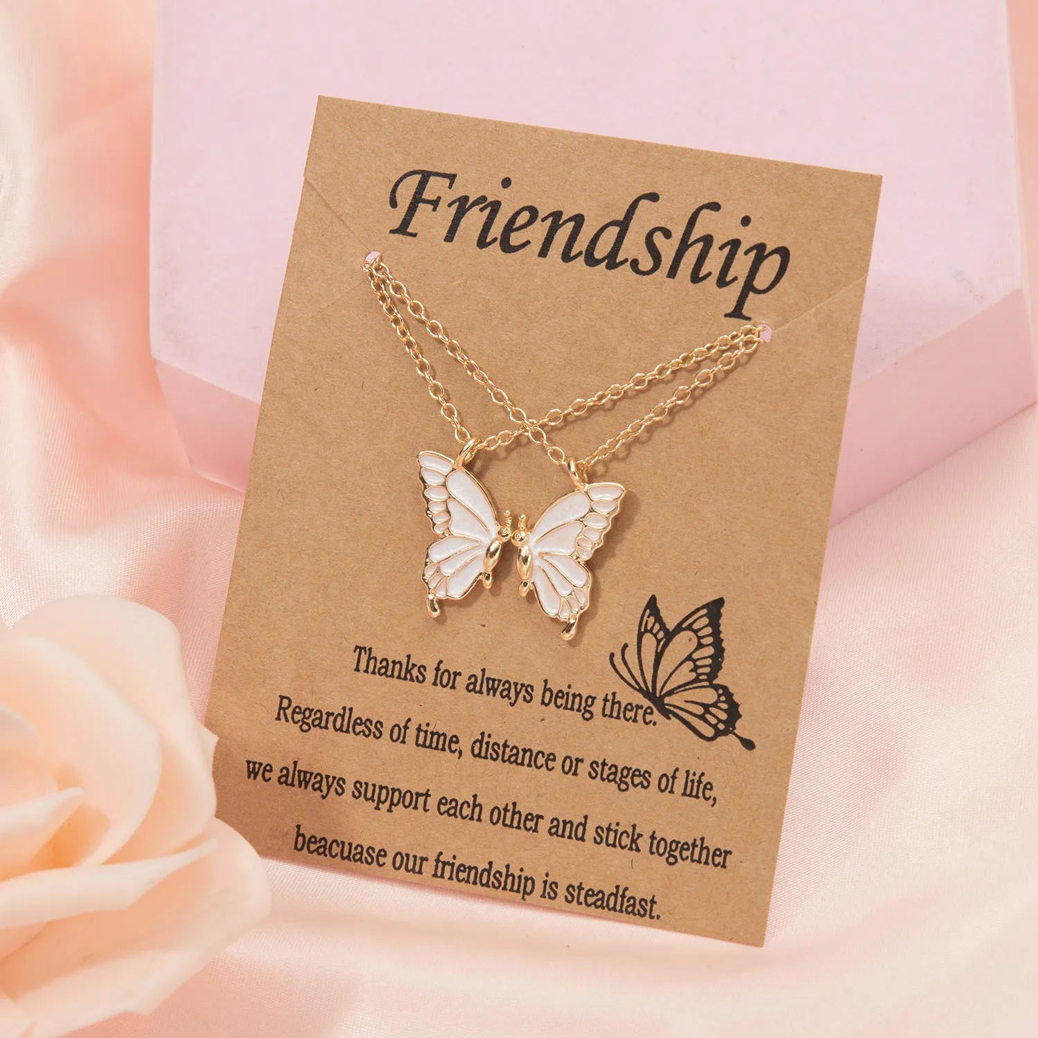 2 Pcs Butterfly Choker Necklace Korean Fashion Daisy Flower Clavicle Chain Necklaces Friendship BFF Rainbow Best Friend Jewelry