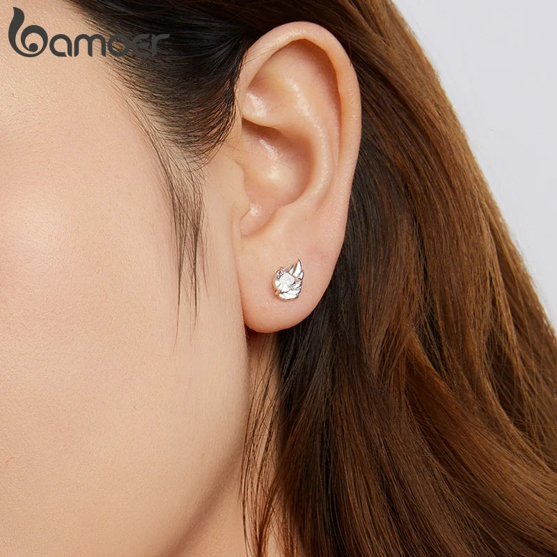 BAMOER 925 Sterling Silver Angel Wing Earrings, White Gold Plated Hypoallergenic Heart Earrings Y2K Jewelry Gift SCE1881
