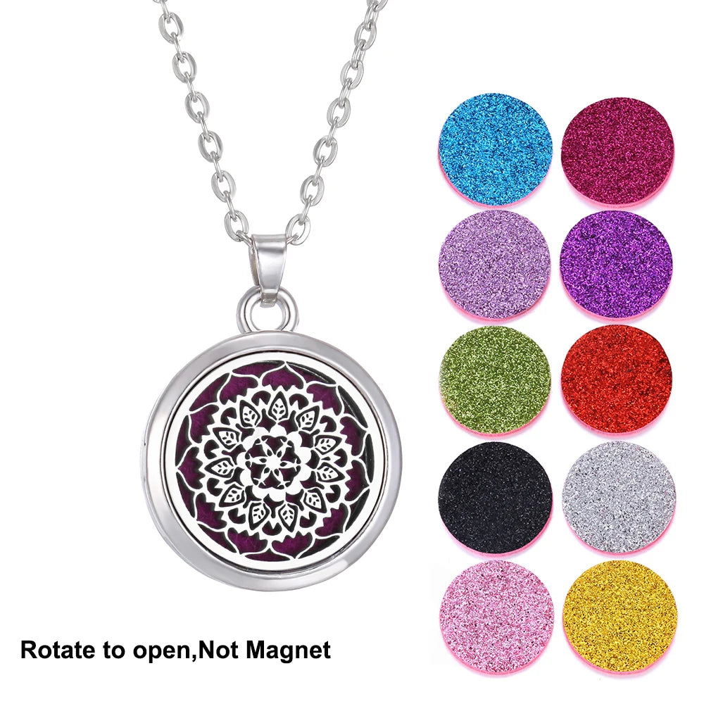 2023 New Aromatherapy Necklace Diffuser Pendant Aroma Jewelry Thread Rotate Open Locket Perfume Essential Oil Diffuser Necklace