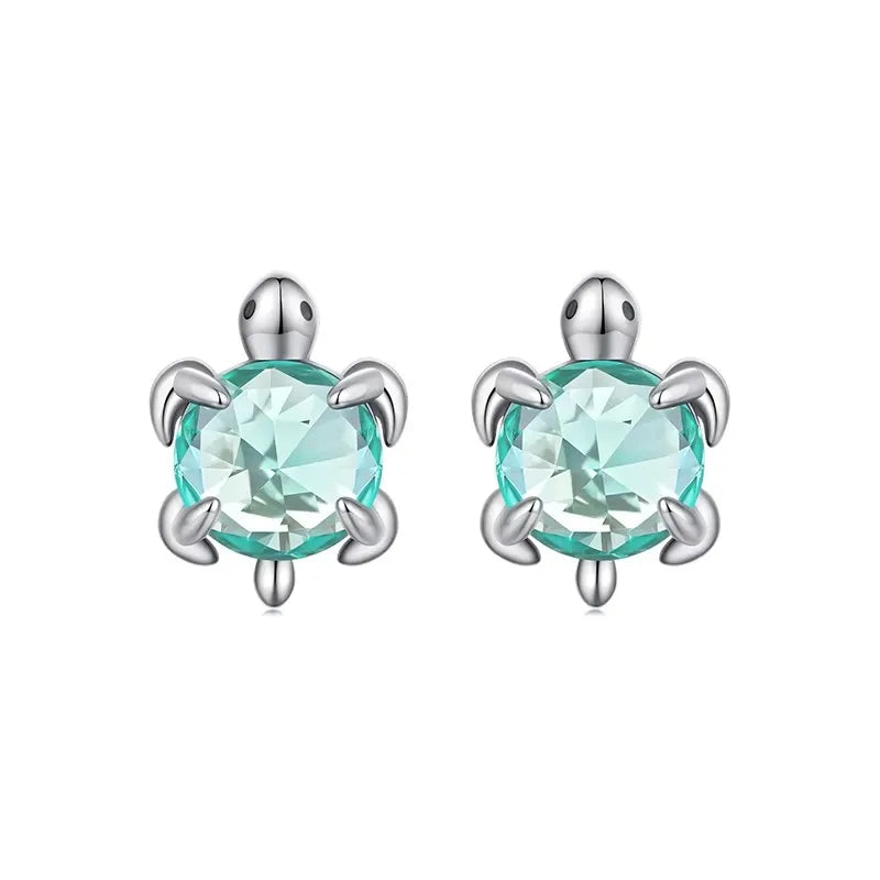 WOSTU S925 Silver Original Turtle Ring for Women, Cute Animal Stackable Tortoise Ring with Green Stone Adjustable Jewelry Gift