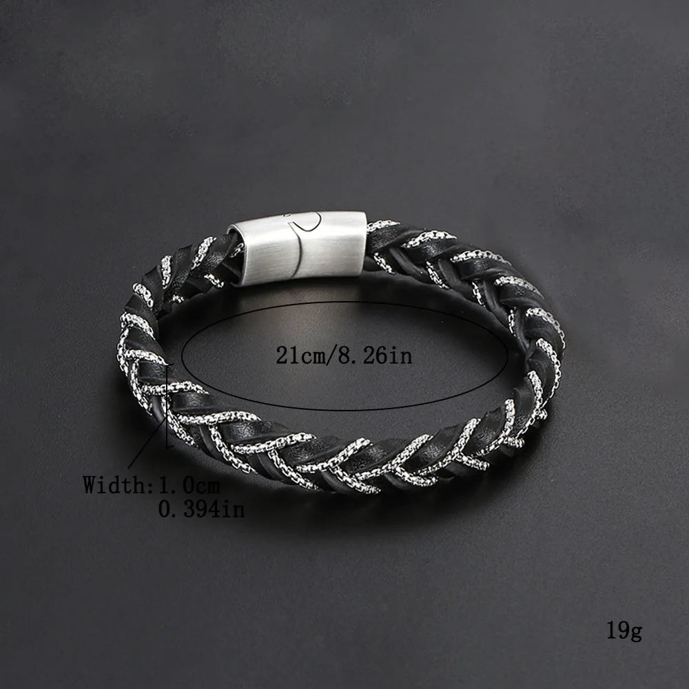 MKENDN Genuine Leather Box Chain Bracelet for Men Matte Black Magnetic Stainless Steel Clasp Exclusive Jewellery Gift Wholesale