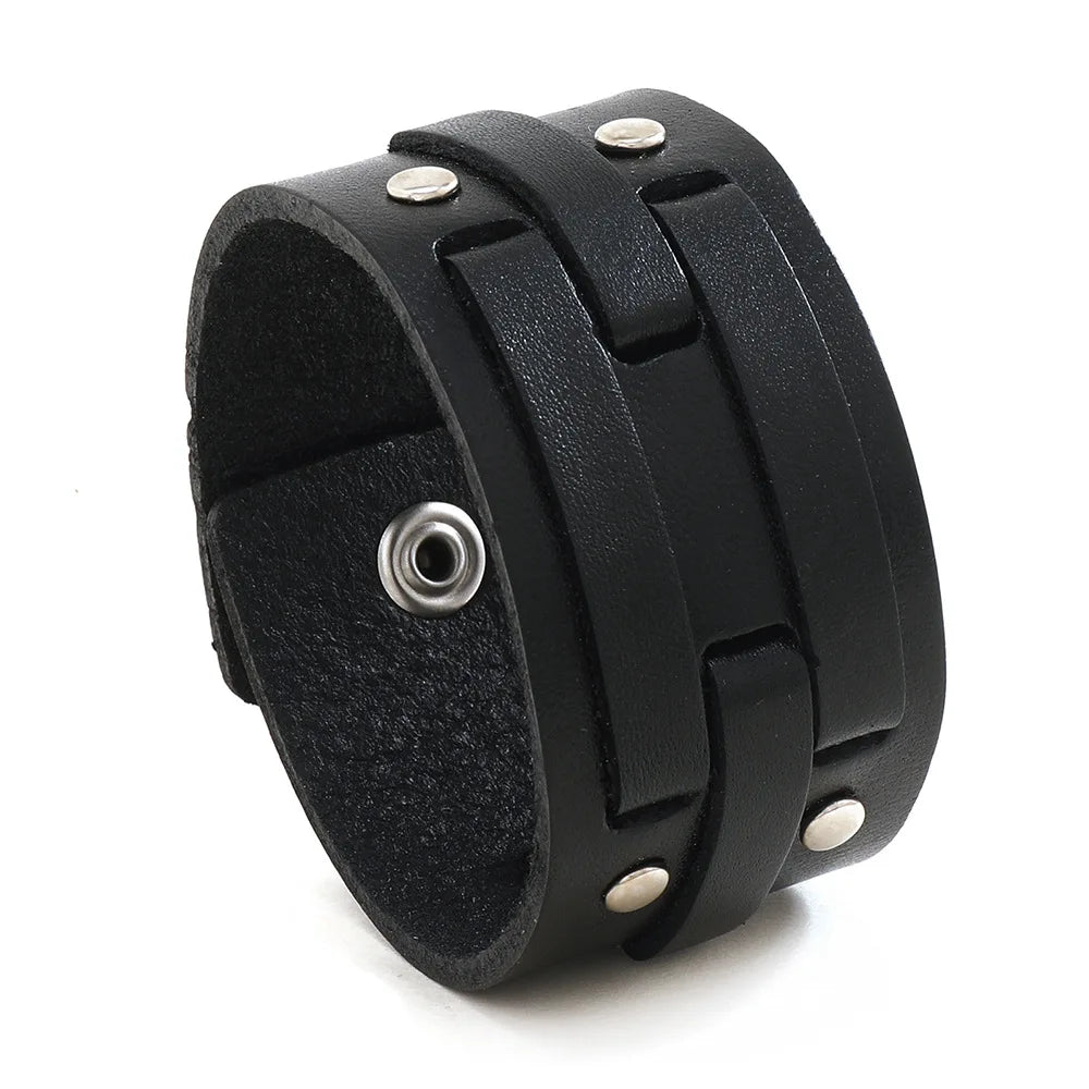 Vintage Leather Bracelet Men Punk-style Leather Wide Bracelet Simple Personality Men's Multi-layer Jewelry Bracelet Charm Retro