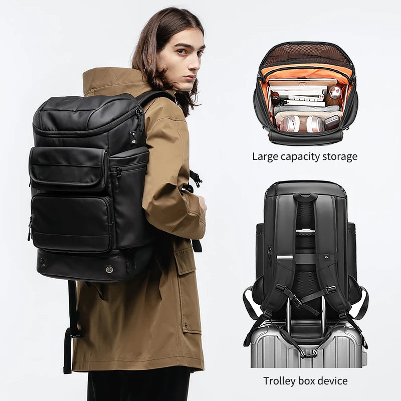 Herren Reiserucksack wasserdicht 17 Zoll Business Laptop Rucksack mit separatem Schuhbeutel USB-Aufladung 50L Outdoor Wanderrucksack