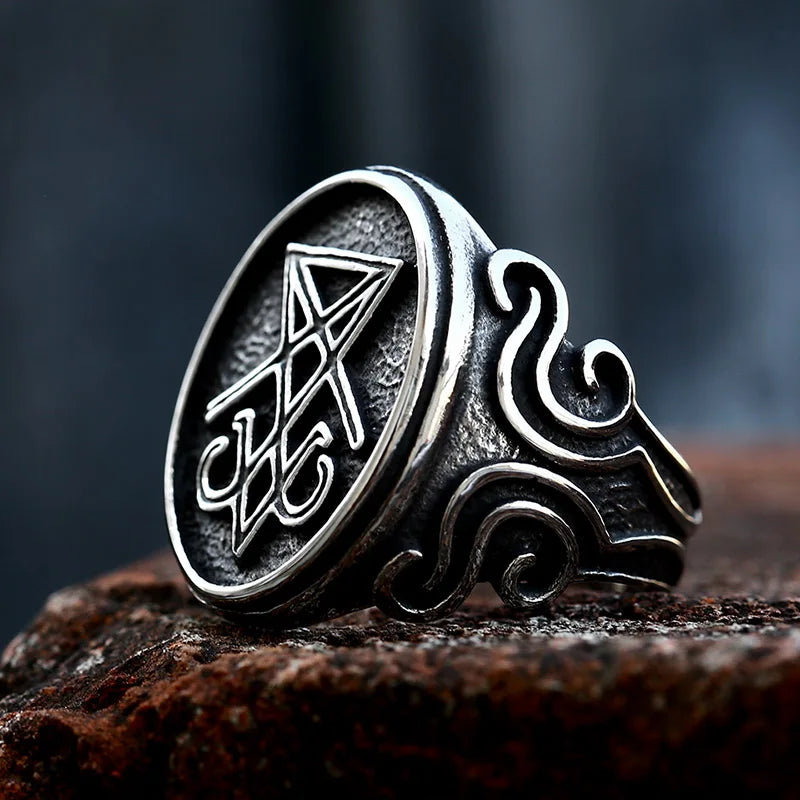 BEIER 2022 Updated Design Vintage Lucifer Satan Signet Ring  Men's Ring Gothic Style Amulet Witchcraft Wicca Wholesale Jewelry - Madeinsea©