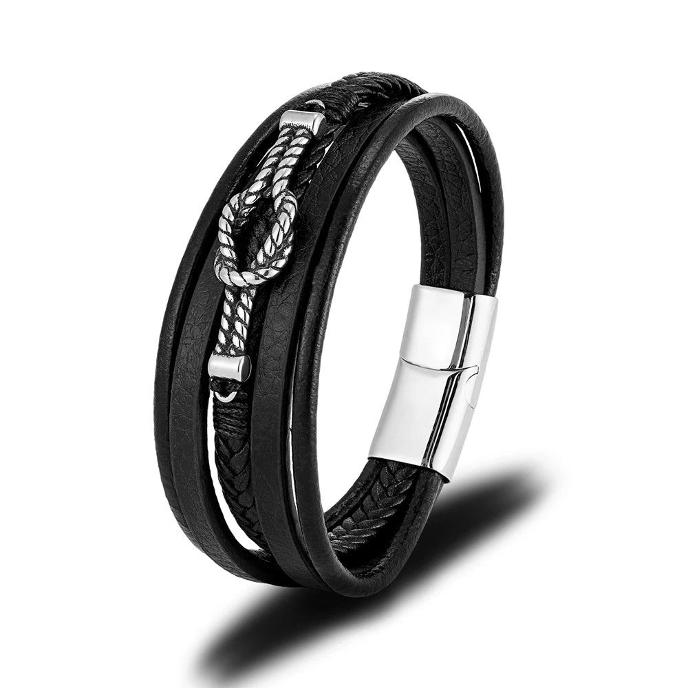MKENDN High Quality Braided Leather Bracelet Men Stainless Steel Magnet Buckle Infinity Knot Leather Bracelet For Men Jewelry