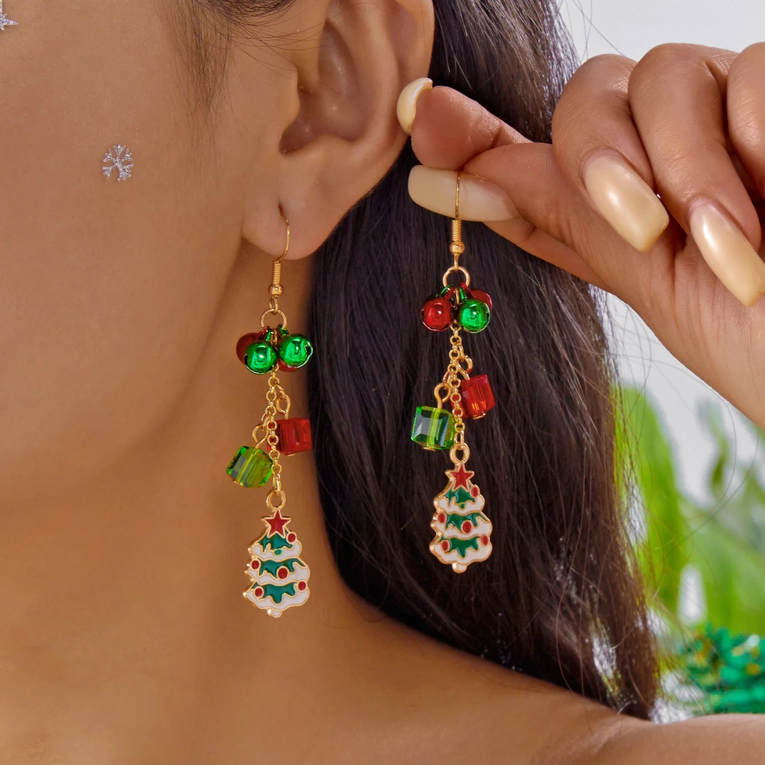 Christmas Colorful Bell Tassel Earrings for Women Zircon Snowflake Xmas Tree Beads Long Earring New Year Festival Party Gifts
