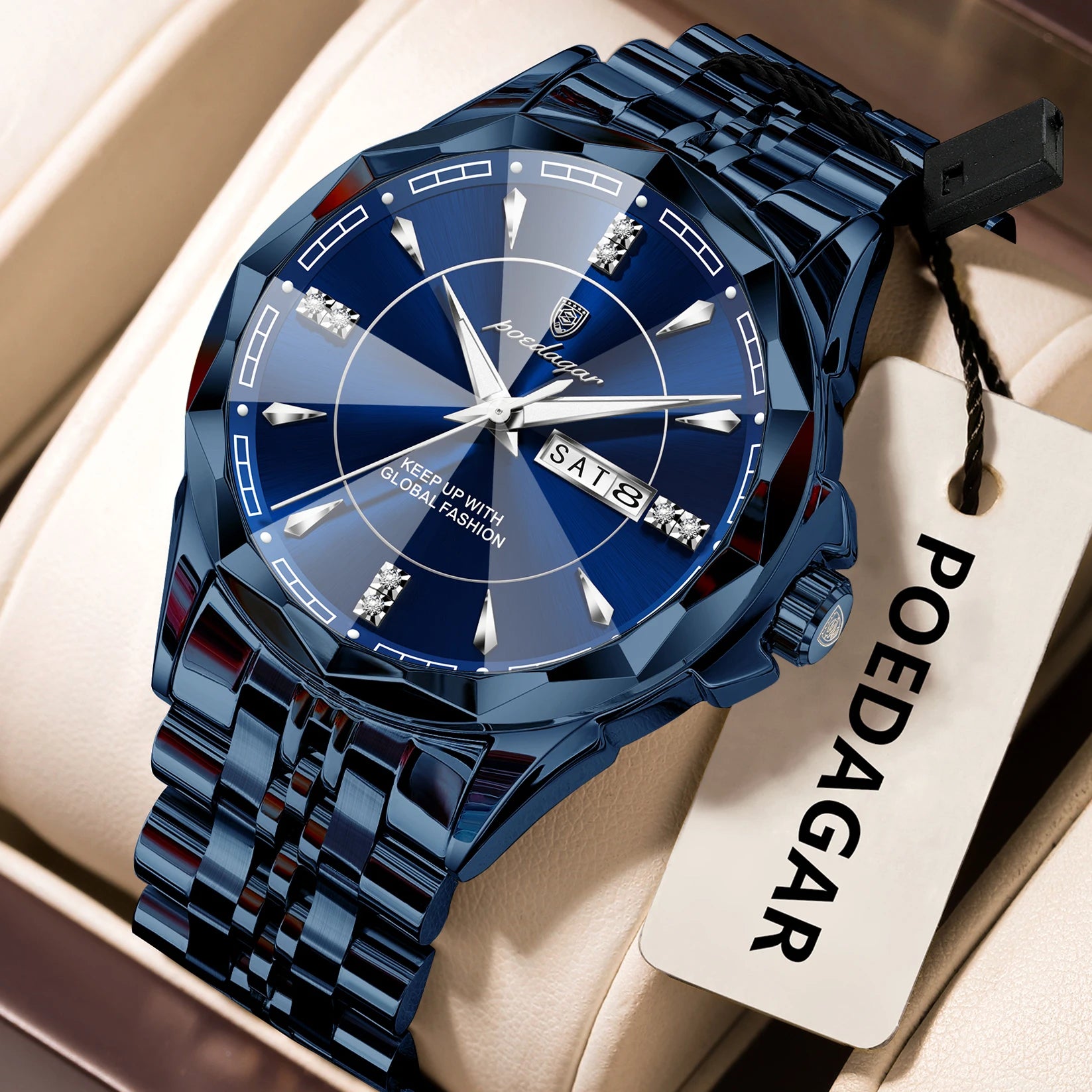 POEDAGAR Luxury Fashion Man Clock Top Business Waterproof Luminous Date Week Men's Watches Quartz Stainless Steel Men Wristwatch - Madeinsea©