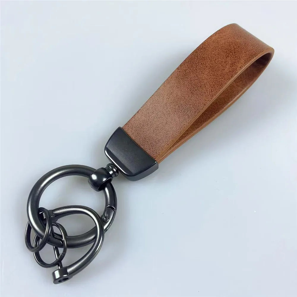 MKENDN Luxury Leather Men Keychain Black Clasp DIY Creative Waist Hanging KeyChain Best Gift Key Ring jewelry Gift