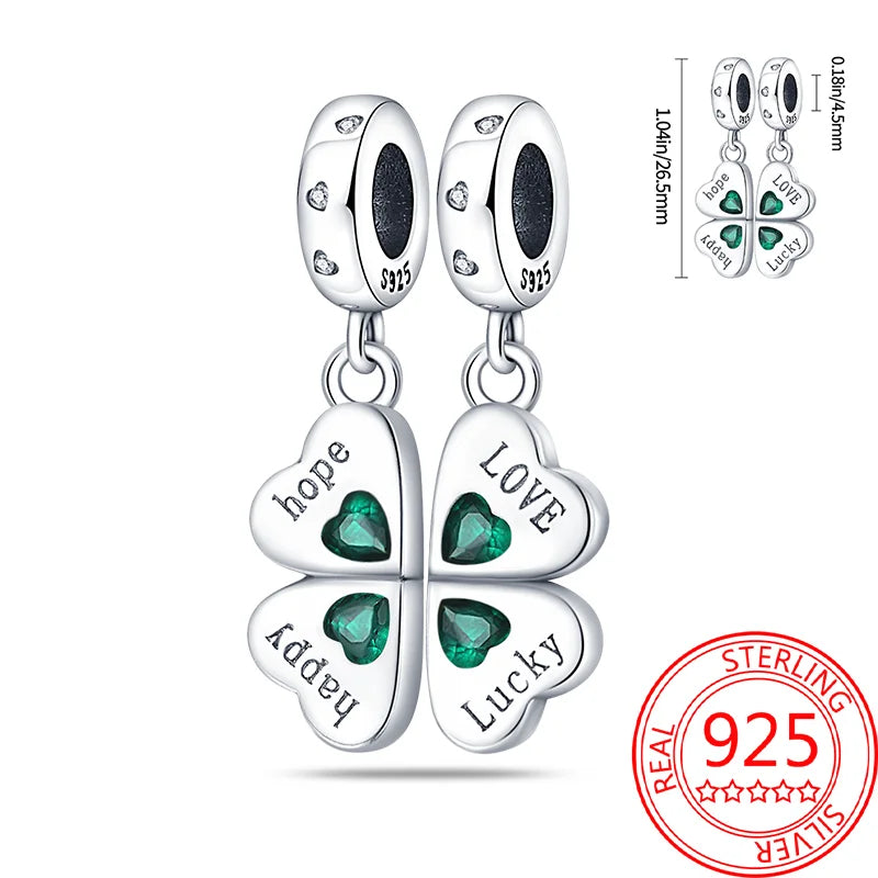 925 Sterling Silver Charm Green Monstera Leaves Charm Fit Bracelet Original Charm Bead for Women Jewelry DIY Making Fine Gift