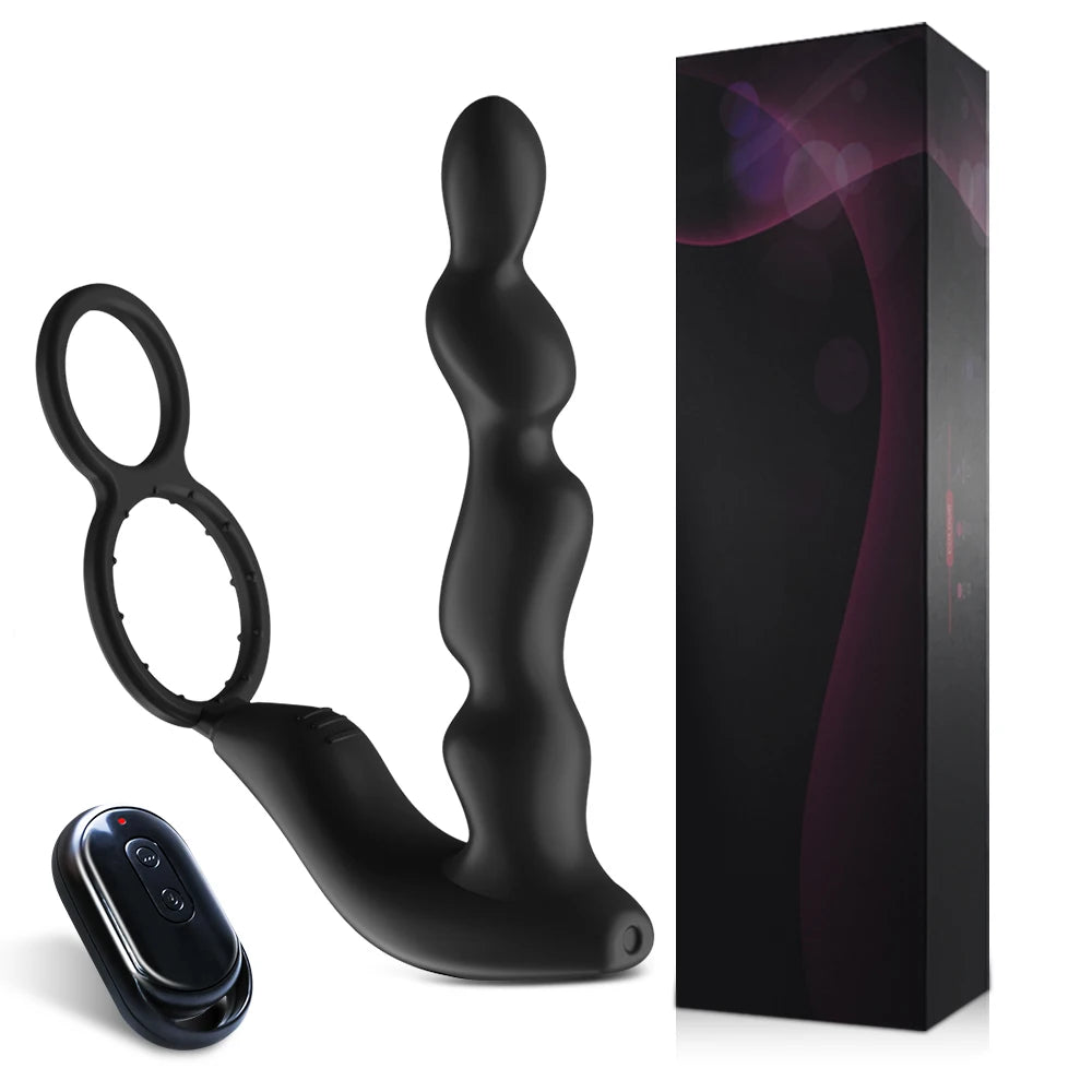 Male Prostate Massage Vibrator Wireless Control Double Ring Anal Plug Vibrator Delay Ejaculation Stimulator Sex Toys for Adult - Madeinsea©