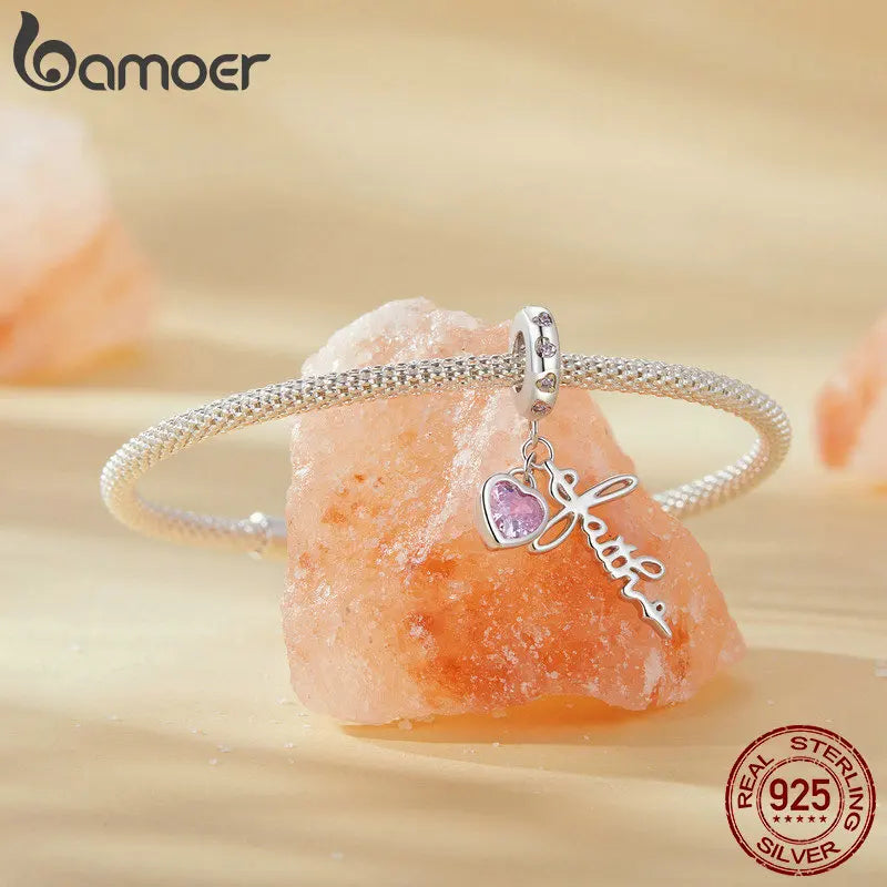 Faith Charm 925 Sterling Silver Cross Pendant Heart CZ Initial Pendant fit Charm Bracelet Christmas Jewelry Gifts - Madeinsea©