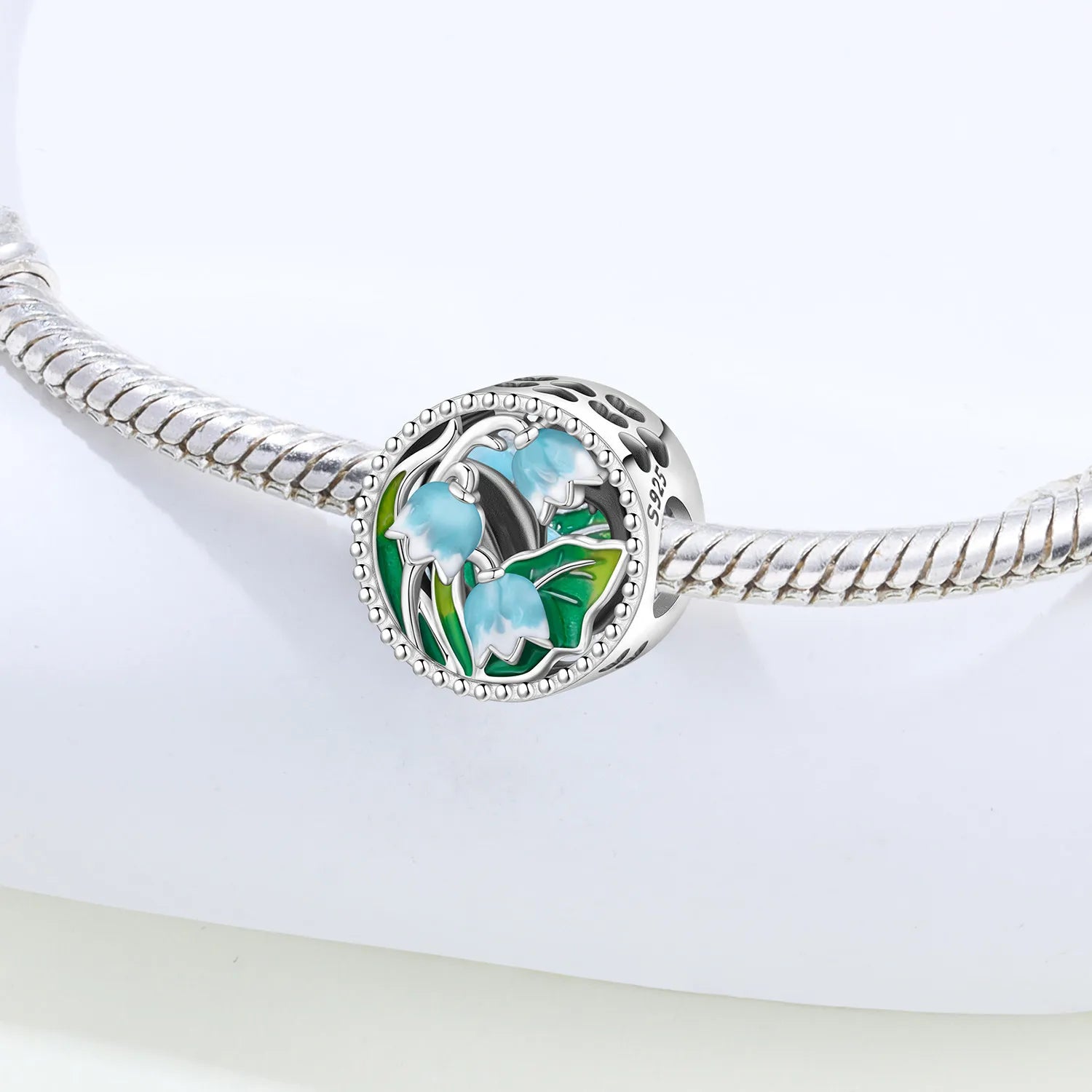 PANPOKI 925 Sterling Silver Green Linglan Flower Pendant Beads Original Pendants Bracelet Charm Jewelry Party DIY Trendy Gifts