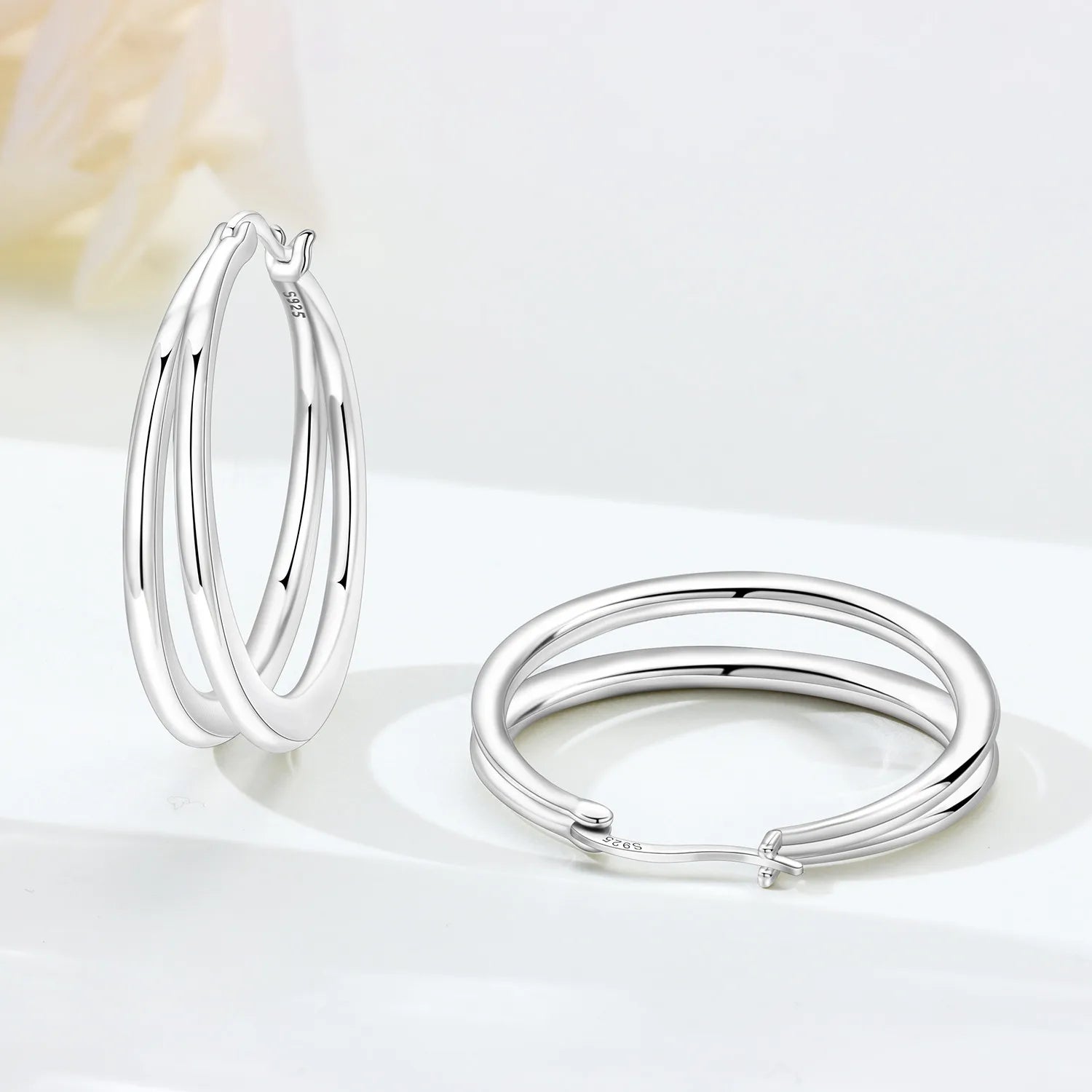 PANPOKI 925 Sterling Silver Minimally Designed Double Loop Earrings Silver Hoop Earrings For Women Jewelry Original Party Gifts