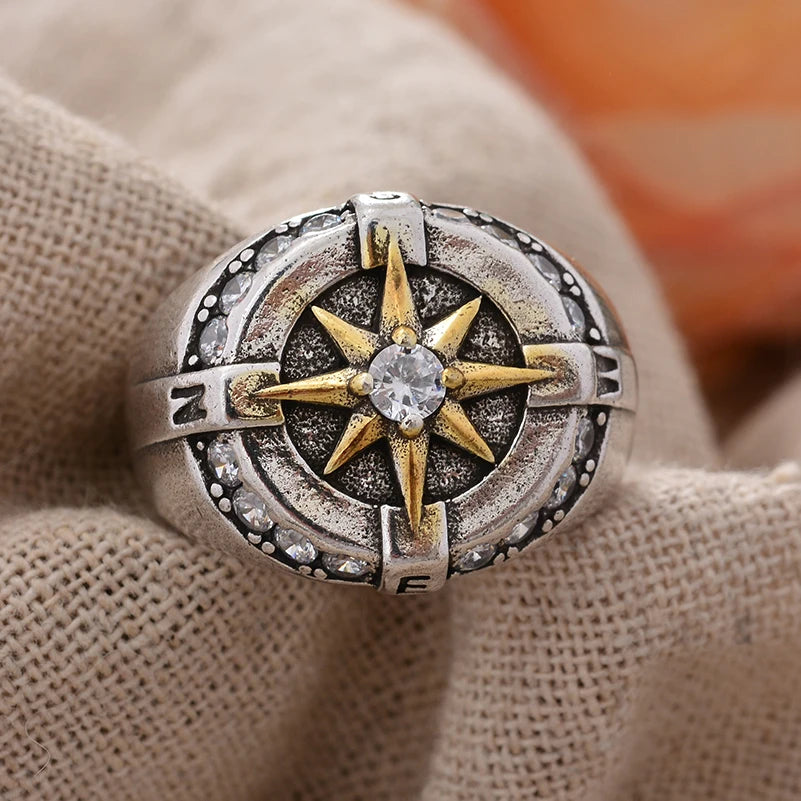 Vintage Compass Crystal Star Ring
