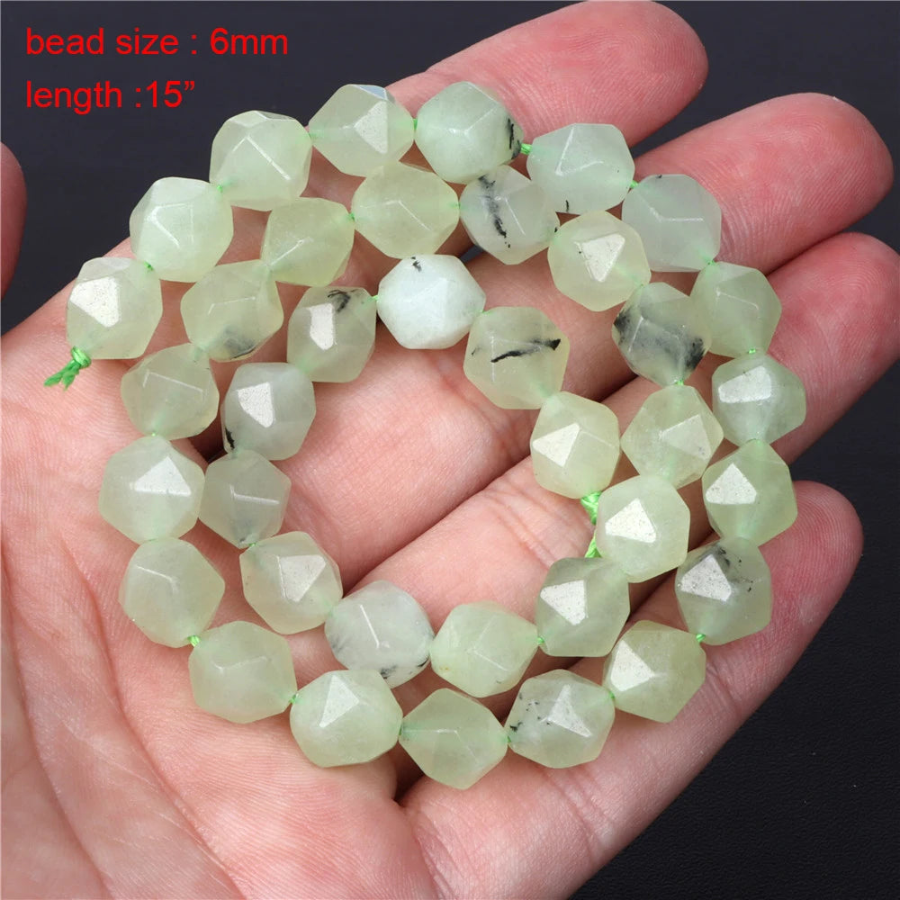 Natural Stone Beads Green Prehnites Round Faceted Loose Spacer Raw Chip Bead For Jewelry Making Needlework Diy Bracelet Necklace