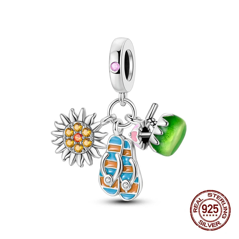 925 Silver Change Color Strawberry Cherry Avocado Fruit Series Charms Beads For 925 Original Bracelets DIY Birthday Jewelry Gift