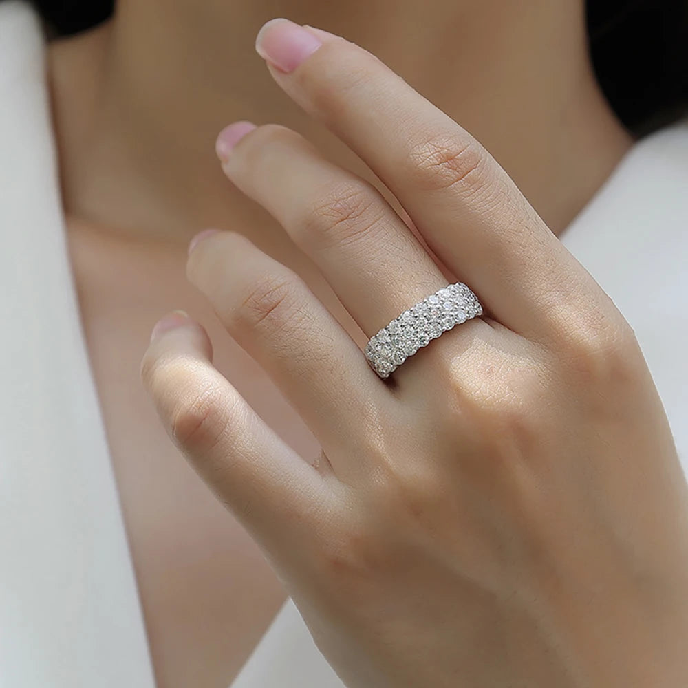 Serenity 1.8ct D Color 3 Row Moissanite Rings For Women Anniversary Gift S925 Silver Sparkling Couples Rings Plated Fine Jewelry