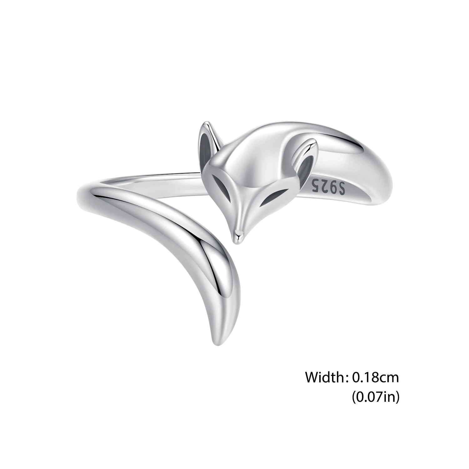 BISAER 925 Sterling Silver Cute Fox Open Ring Smart Animals Band Adjustable Size 5-9 Plated Gold for Women Party Fine Jewelry