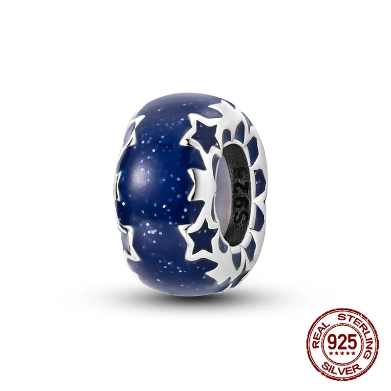 Breloque en argent sterling 925 représentant la lune, l'étoile, l'avion, l'espace, série bleue, compatible avec les bracelets Pandora originaux, bijoux à offrir