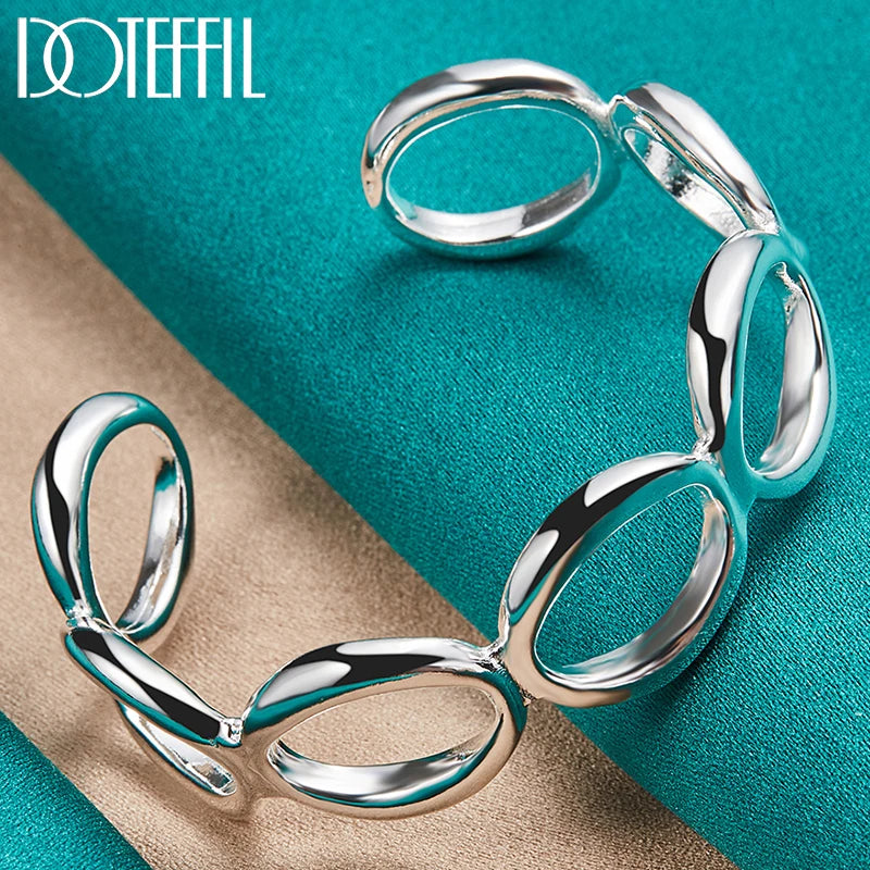 DOTEFFIL 925 Sterling Silver Full Round O Bangle Bracelet For Woman Man Wedding Engagement Fashion Charm Party Jewelry