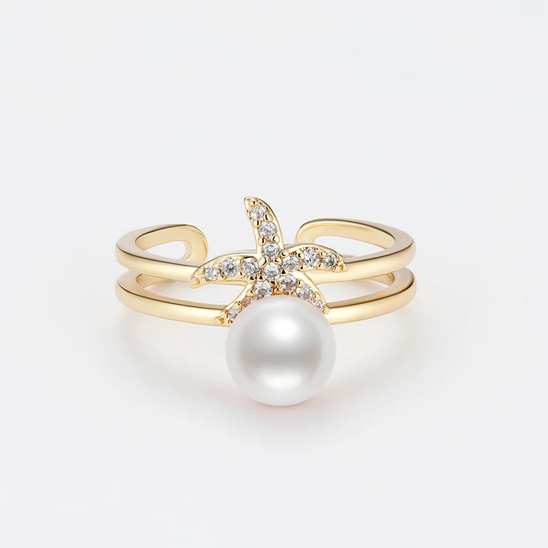OXTAO 7-7.5 Freshwater Pearl Starfish Ring Adjustable 14K Gold Package Classic Wedding  Ring Women'S Wedding Jewelry Gift Daily