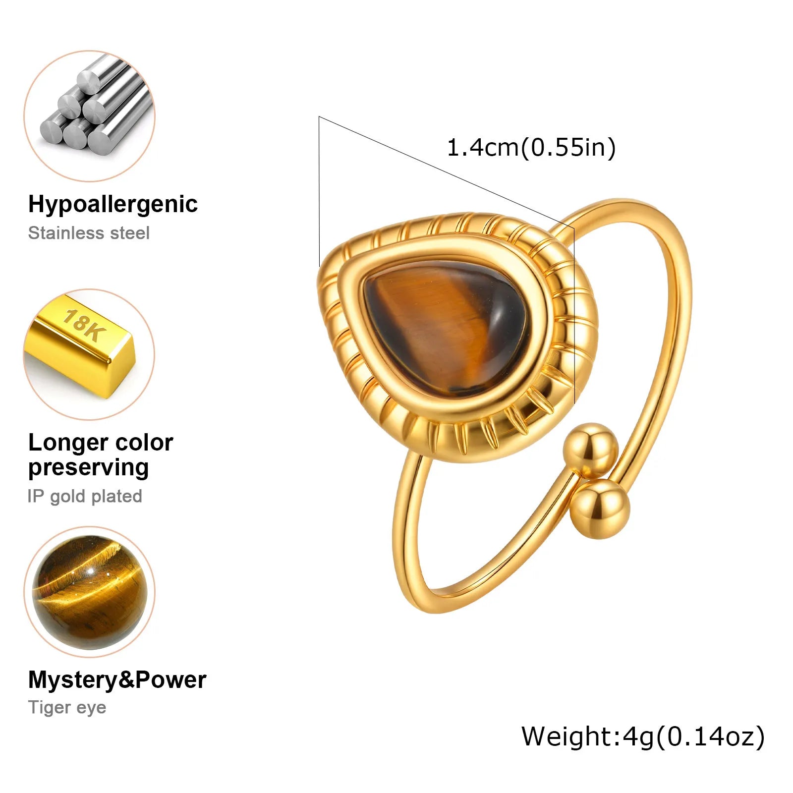 Vnox Dainty Water Droplets Opal Rings For Women Stainless Steel Colored Stone Aesthetic Open Rings Waterproof Finger Jewelry