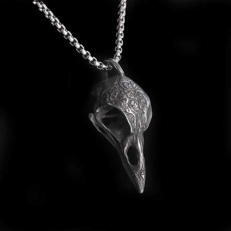 Retro Nordic Style Crow Skull Pendant Animal Bird Necklace for Men Personalized Jewelry Lucky Amulet Gift