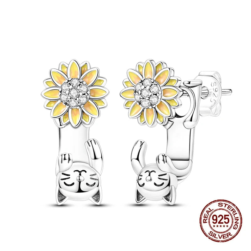Springtime Earring For Women 925 Sterling Silver Bee Magritte Flower Butterfly Double Hoop Earrings Jewelry Fine New Year Gift