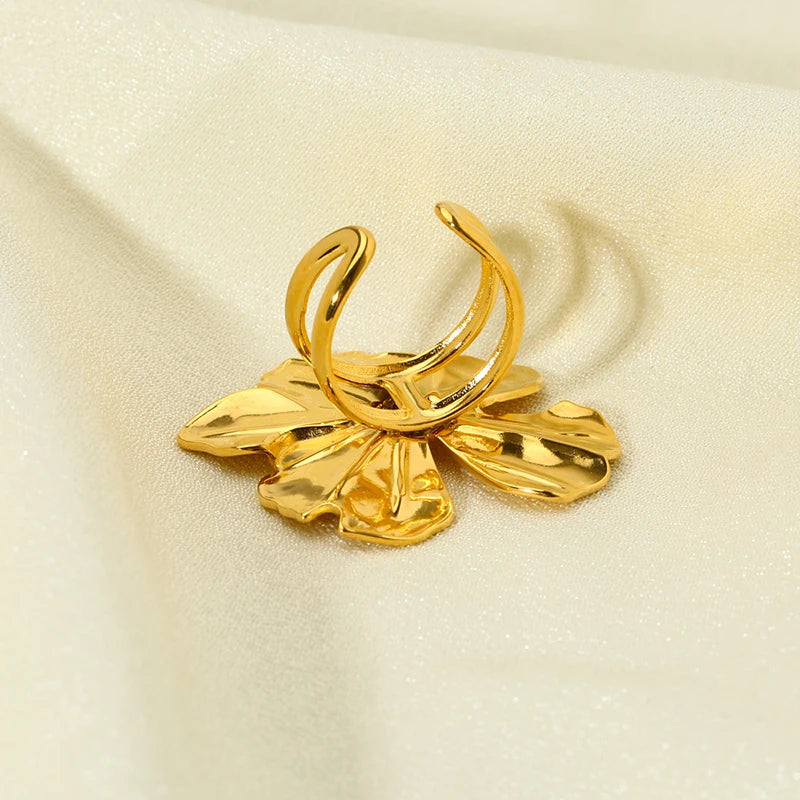 INS Fashion Edelstahl Wasserdicht 18K Gold Farbe Sonnenblume Statement Offener Ring Ohrstecker Set für Frauen Sommer Strand Geschenk