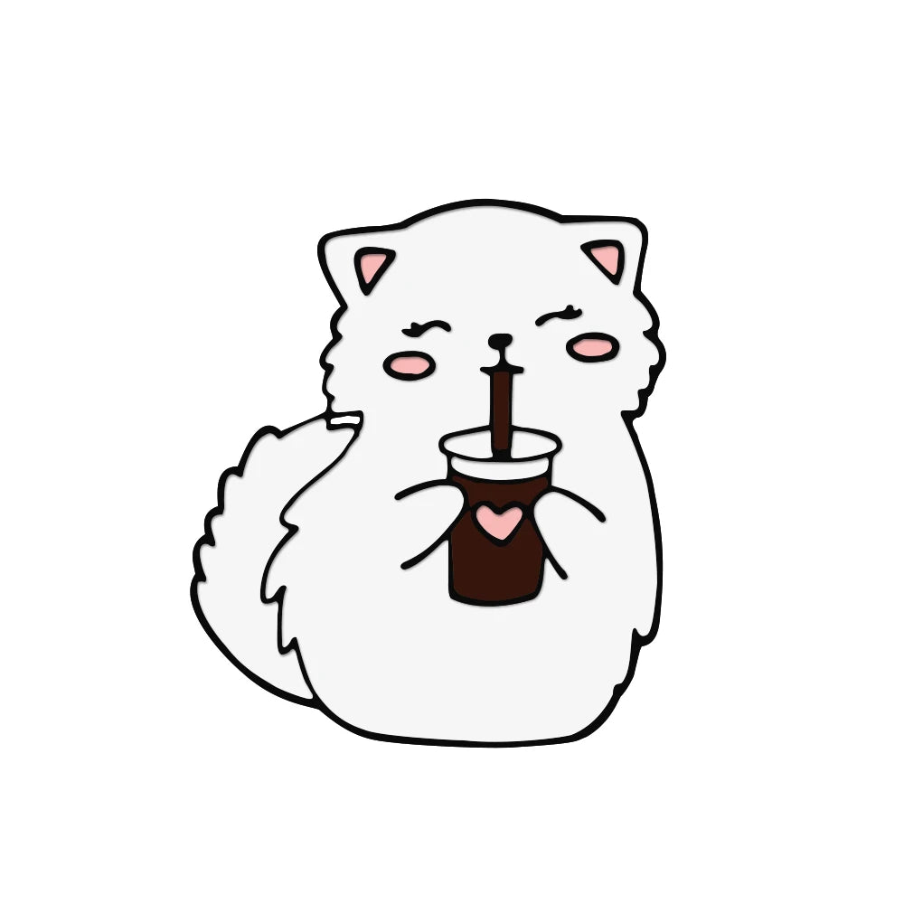 Cat Lover Collection Brooches Cute White Black Cat Badges Pins Sleepy Hug Kitty Enamel Pins Coat Hat Animal Decoration Jewelry