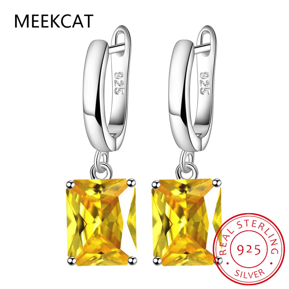 Square Princess Cut Genuine Natural Green Peridot 925 Sterling Silver Drop Earring for Women Colorful Gemstone Jewelry