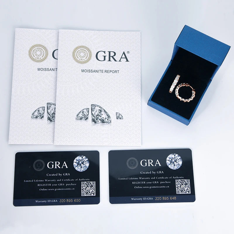 OXTAO 100% Sterling 925 Silver Row Inlaid Round Cut 3mm 2.6CT Moissanite Fashion Jewelry Hoop Earrings For Women