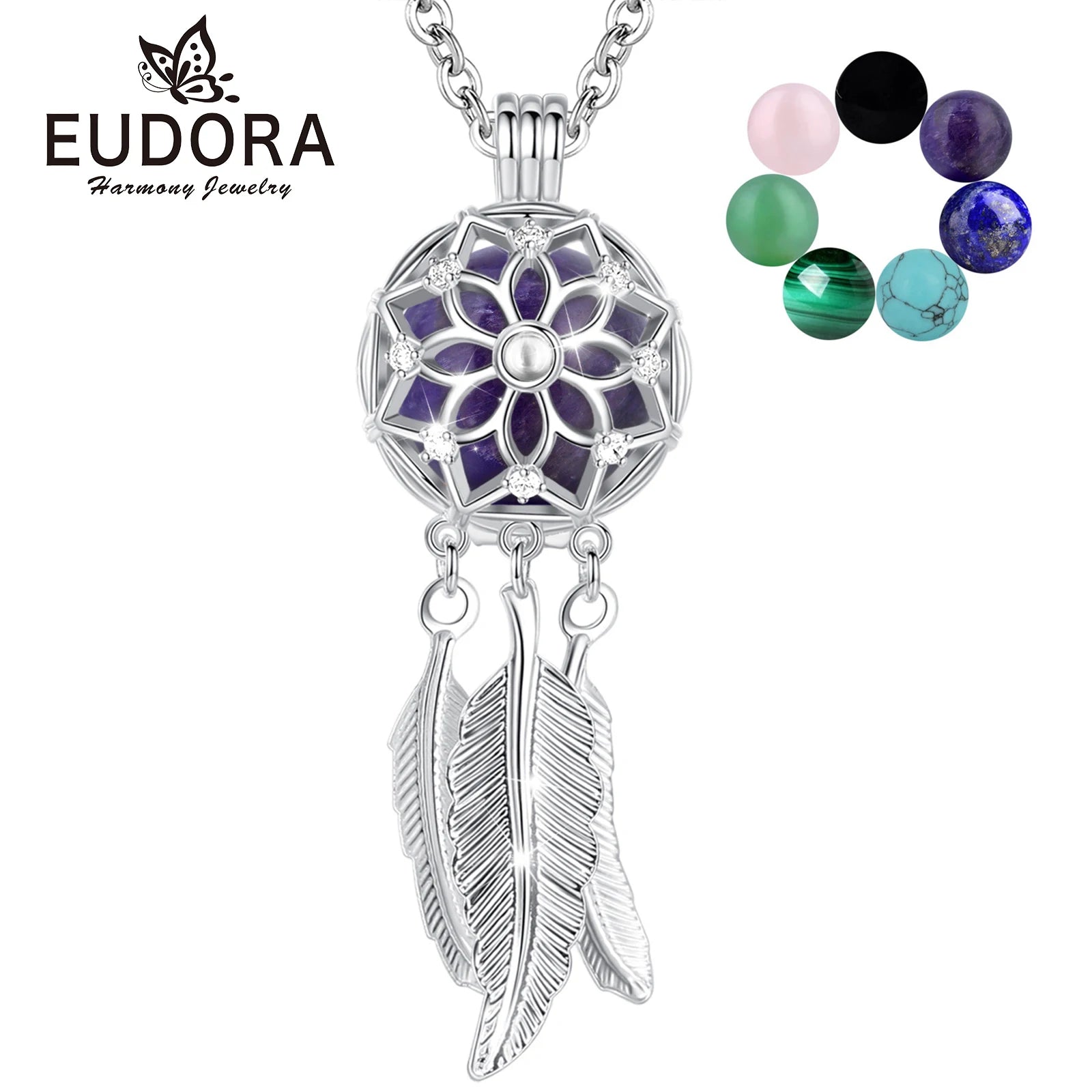 Eudora Dream Catcher Cage Necklace Amethyst Energy Healing Crystal Stone Jade Lapis Pendant Spiritual DIY Jewelry Obsidian Gift