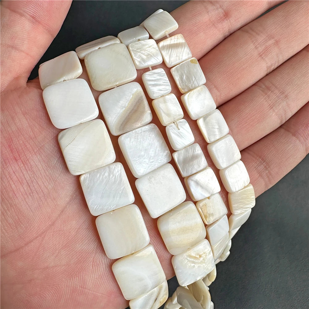 Natural White Mother of Pearl Shell Beads Oval Round Freshwater Shell Beads for Jewelry Making Necklace Bracelet DIY 15" - Madeinsea©