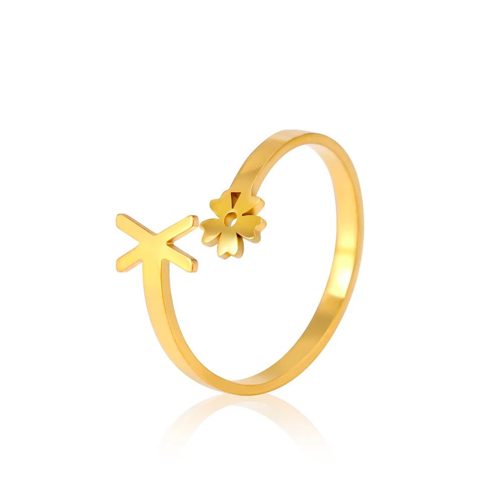 Stainless Steel Flower 26 Alphabet Open Ring for Women A-Z Initial Name Ring 2022 New Fashion Jewelry for Birthday Gift