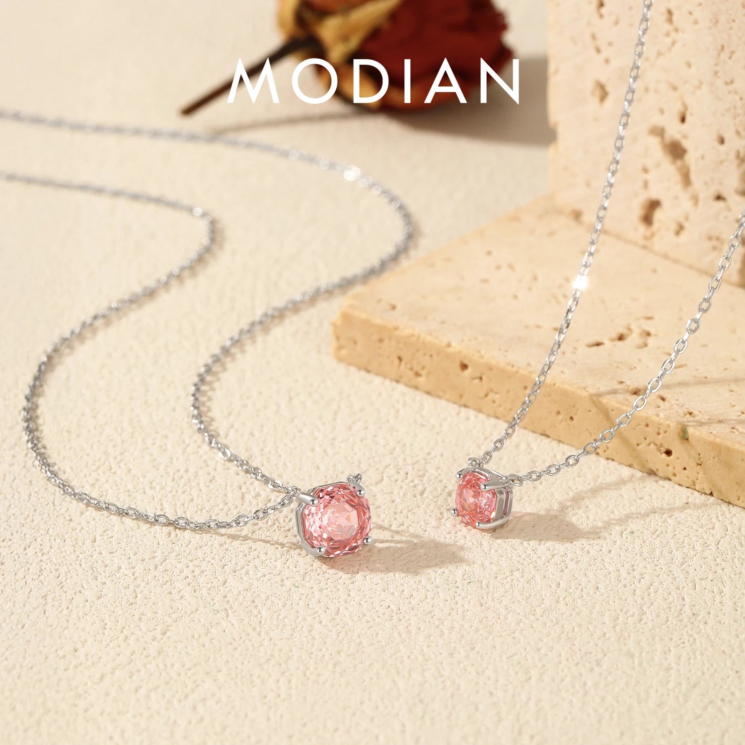 MODIAN 925 Sterling Silver Original Romantic Pendant Necklace Sunset Color Zirconia Octagon Necklaces For Women Fine Jewelry