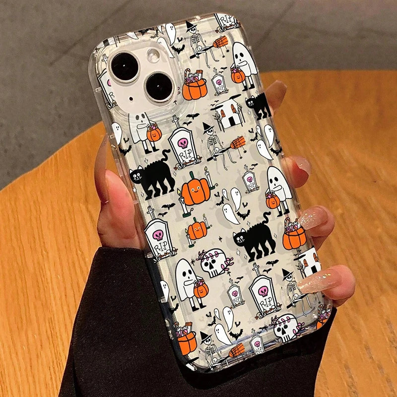 Cute Halloween Pumpkin Ghost Phone Case for Samsung Galaxy S24 S23 Ultra 5G S22 Plus S21FE A15 A35 A55 A14 A34 A54 A33 A53 Cover