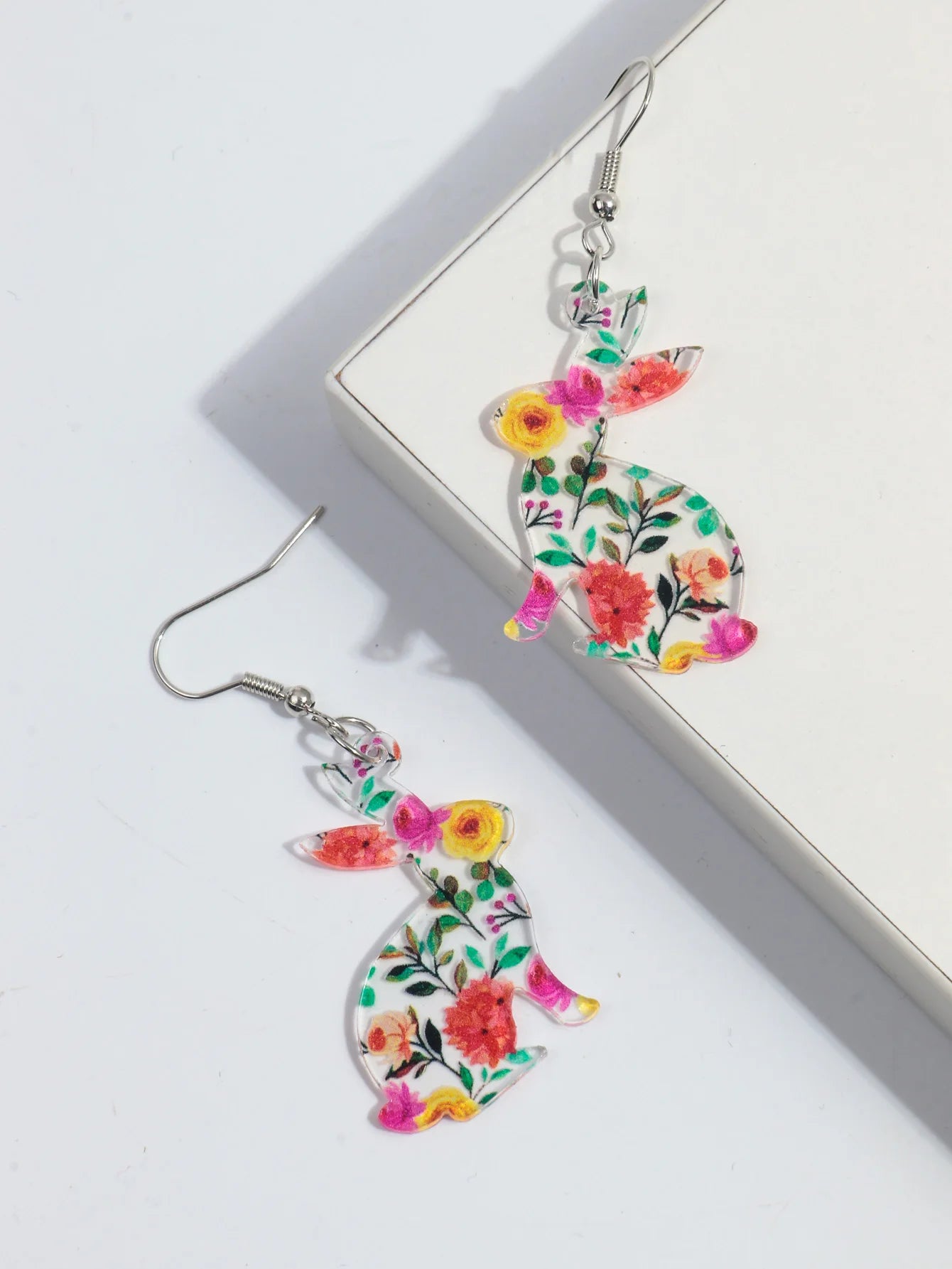 Easter Colorful Transparent Rabbit Pendant Earrings for Women Girls Lovely Animal Rabbit Print Drop Earrings Jewelry Party Gifts