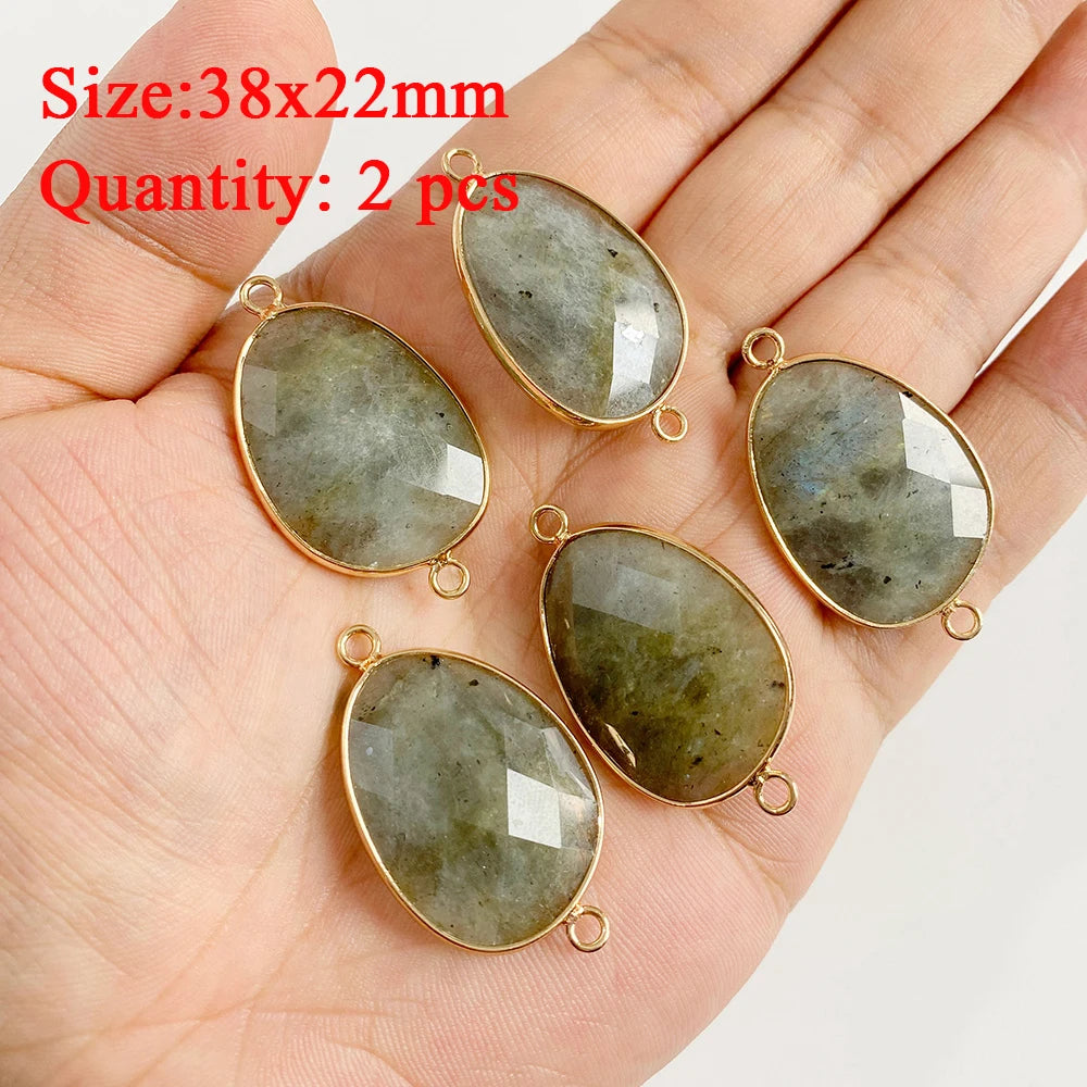 2PCS Natural Flash Labradorite Stone Pendant Irregular Shape Fashion Flash Labradorites Charms Connector For Jewelry Making DIY