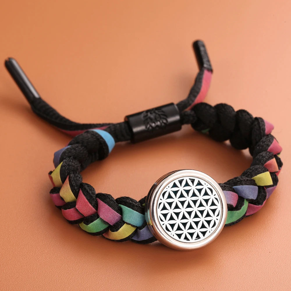 Colorful Braided Leather Aromatherapy Bracelet Bangle Tree of Life Essential Oil Diffuser Perfume Locket Bracelet Aroma Jewelry
